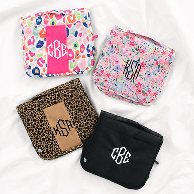 Monogrammed Packable Hanging Travel Cases - Flatlay