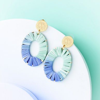 Monogrammed Raffia Earrings