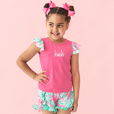 Monogrammed Girls Ruffle Shorts Set