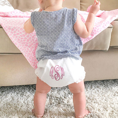 Monogrammed White Eyelet Baby Bloomers
