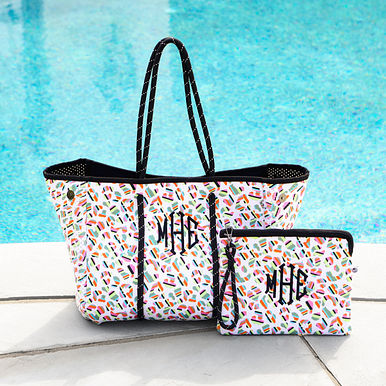 Monogrammed Neoprene Tote and Wristlet