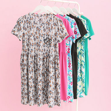 New Monogrammed T-Shirt Dress - Stone Leopard