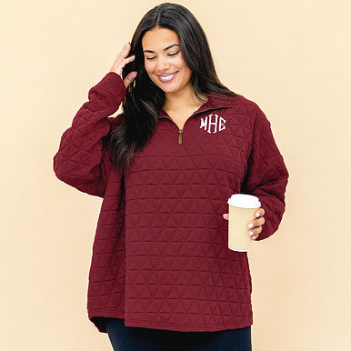 ‹› Monogrammed Quilted Quarter Zip Pullover