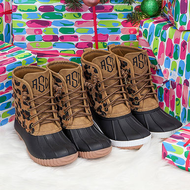 Monogrammed Kids Leopard Duck Boots