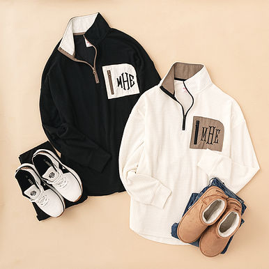 Monogrammed Grid Fleece Quarter Zip Pullover
