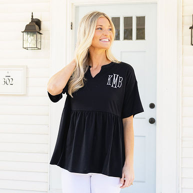 Monogrammed Peplum Top