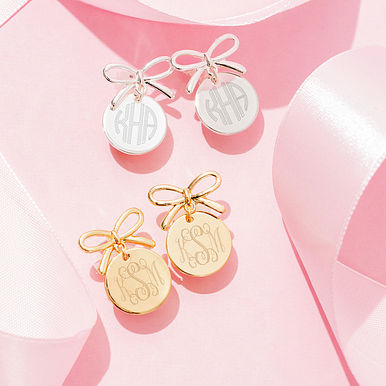 Monogrammed Bow Dangle Earrings