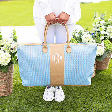 Monogrammed Seersucker Weekender Monogrammed Seersucker Weekender