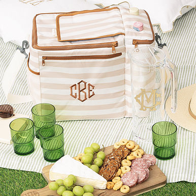 Monogrammed Dual Compartment Cooler & Acrylic Pitcher with Nesting Cups