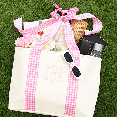 Monogrammed Gingham Tote Bag