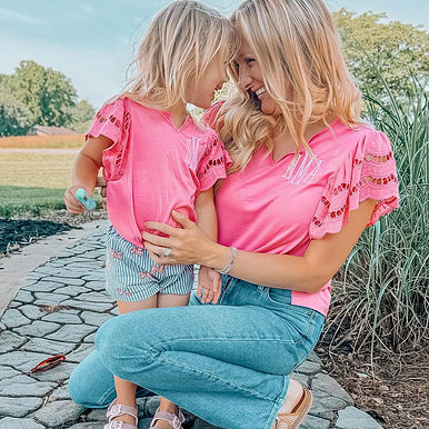 Monogrammed Flutter Sleeve Top