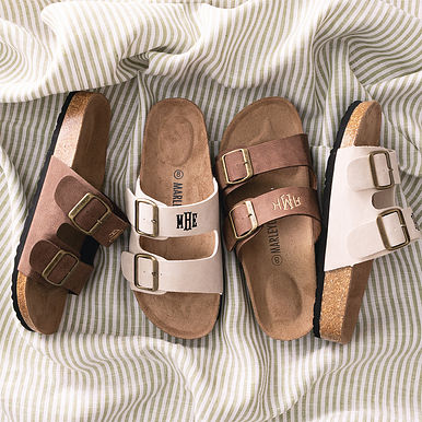 Monogrammed Double Strap Sandals