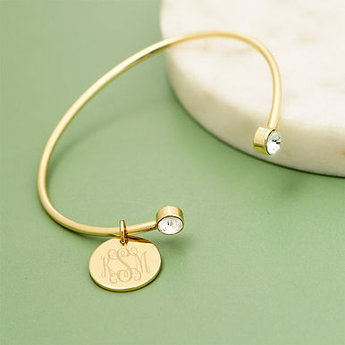 Monogrammed Rhinestone Cuff Bangle