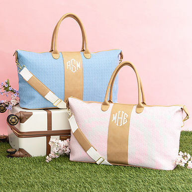Monogrammed Seersucker Weekender
