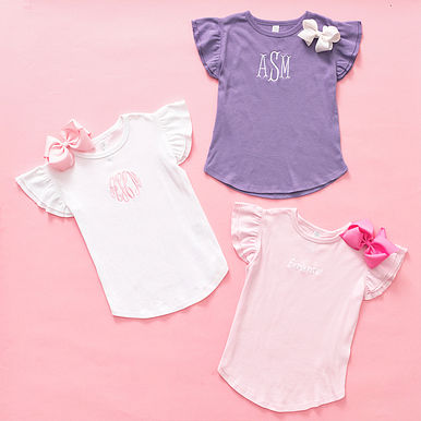 Monogrammed Toddler Flutter Sleeve Top